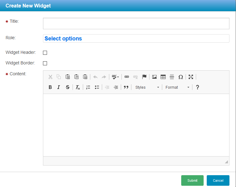 Create New Widget form example