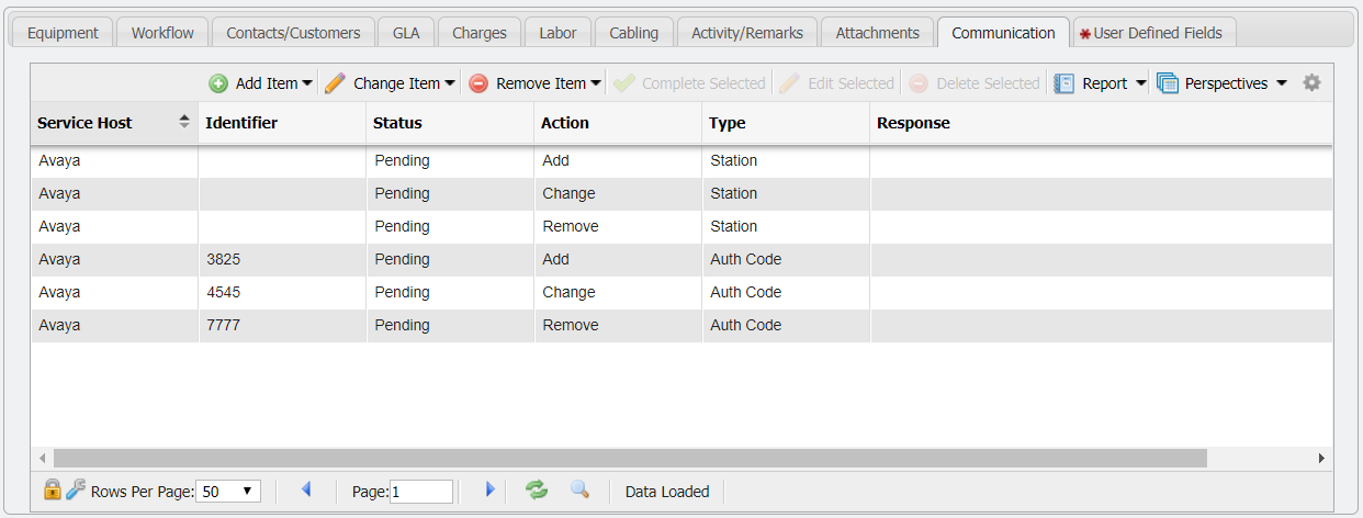 Service Desk Communication Tab with Example Avaya Actions