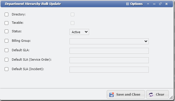 Department Hierarchy Bulk Update Form example