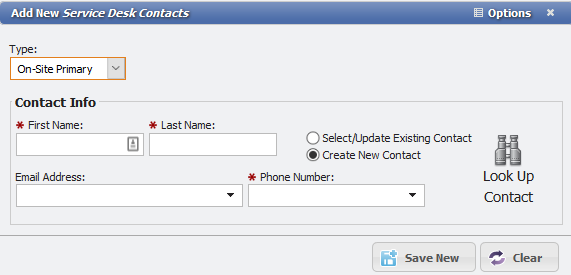 Add New Service Desk Contacts Form