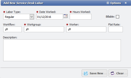 Add New Service Desk Labor form example