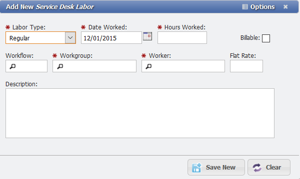 Add New Service Desk Labor form example