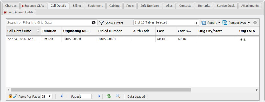 Call Details tab example