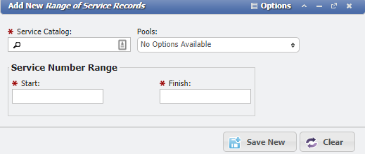 Add New Range for Service Records form
