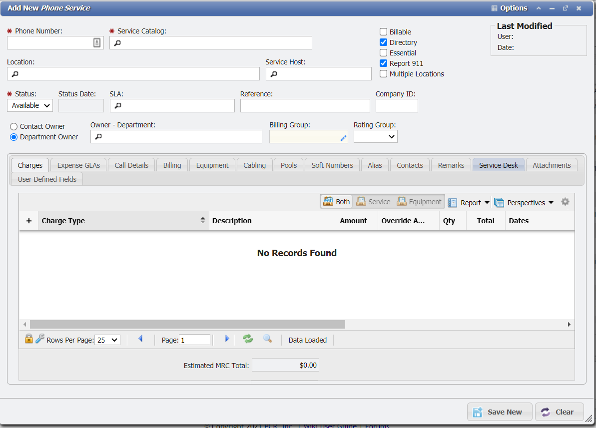 Service Application Record Example
