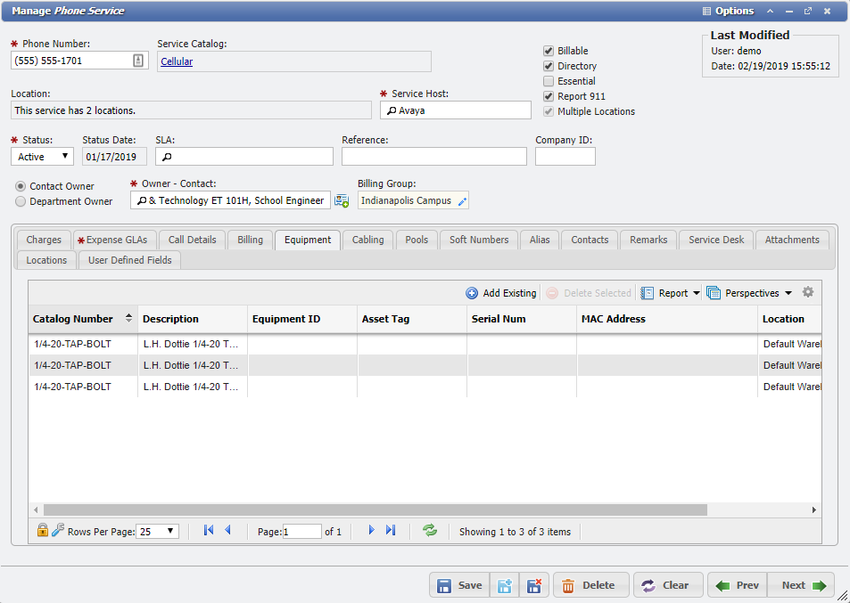 Service Application Record Example