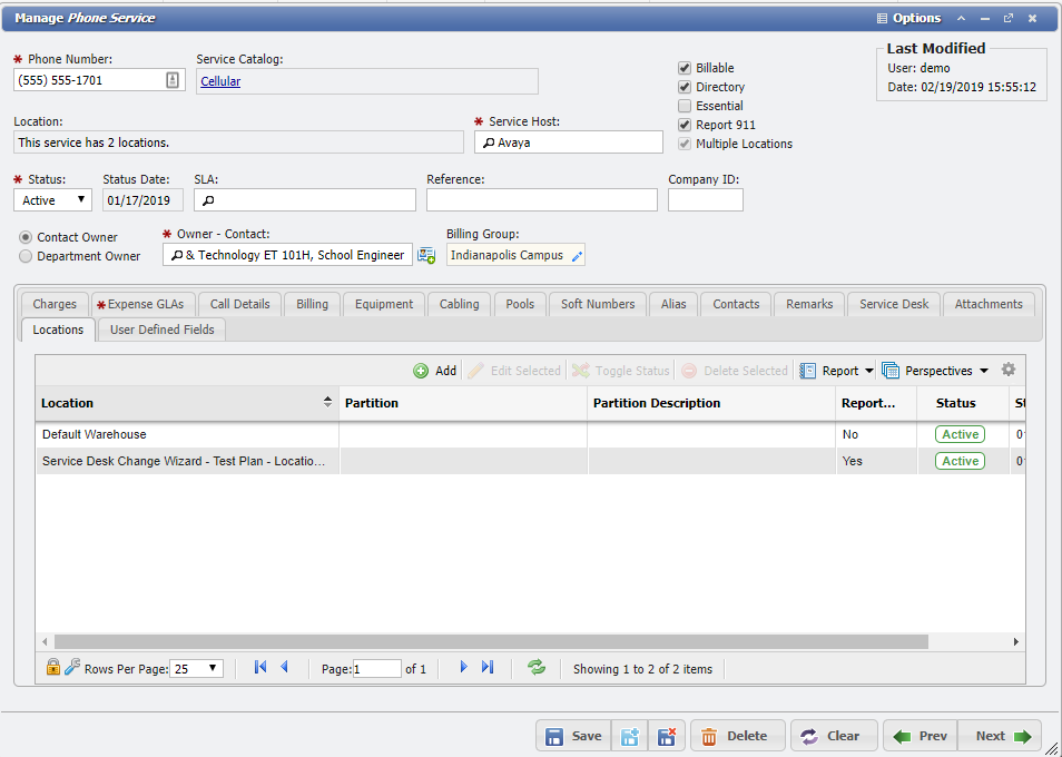 Service Application Record Example
