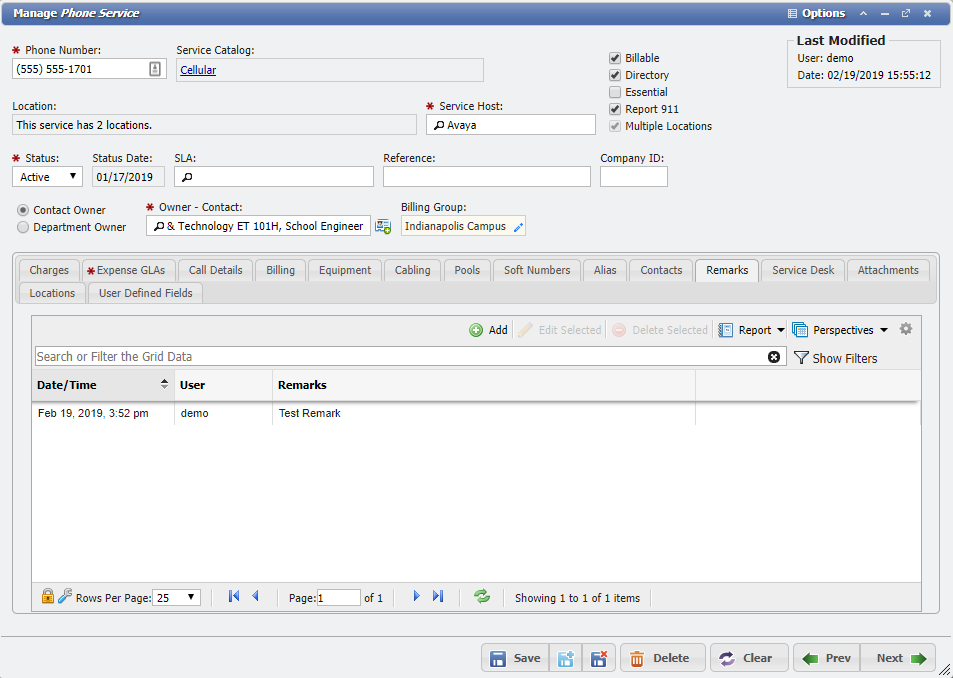 Service Application Record Example