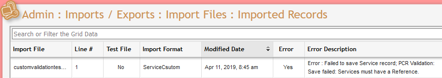 Importred Records Error Description Column example