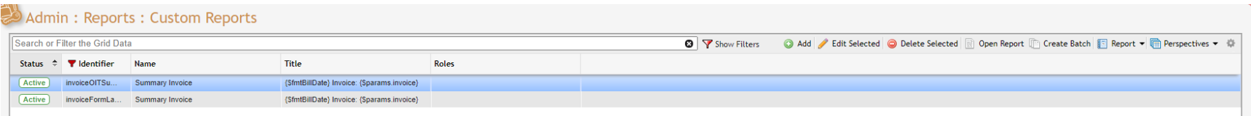 Admin Custom Reports grid example