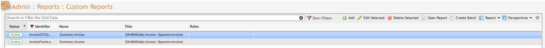 Custom Reports grid example