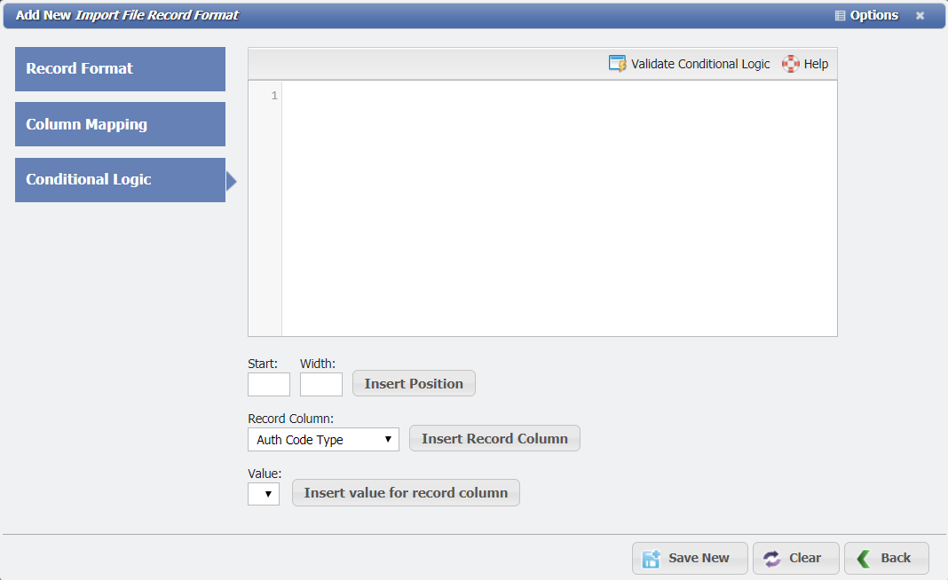 Add New Import File Record Format wizard