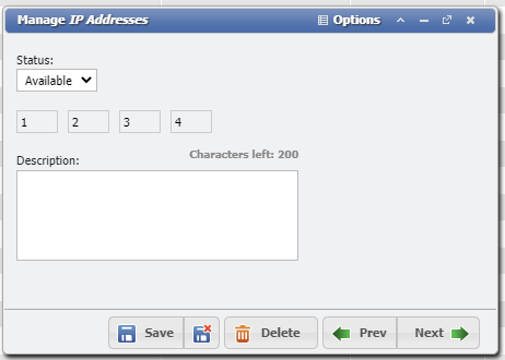 Example Manage IP Address Form