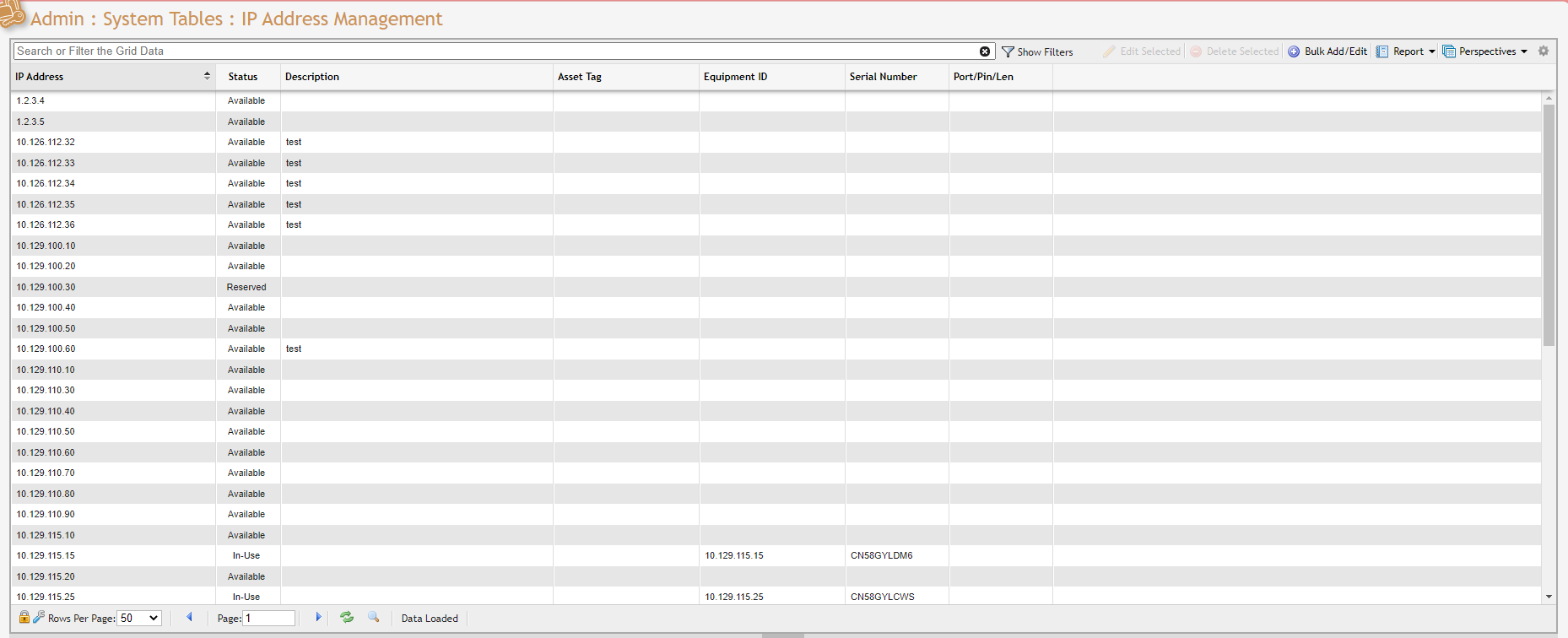IP Address Management Grid example