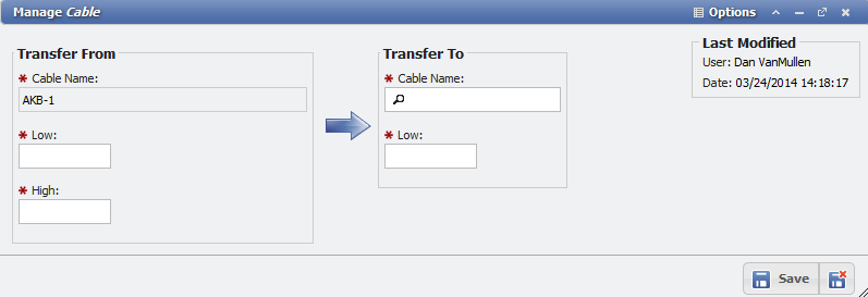 Manage Cable form