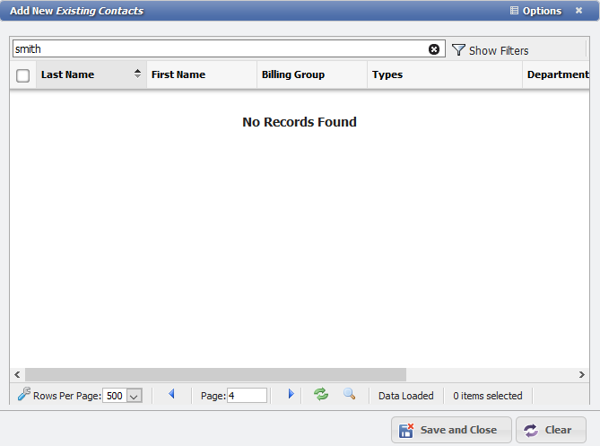 The Add New Existing Contacts form