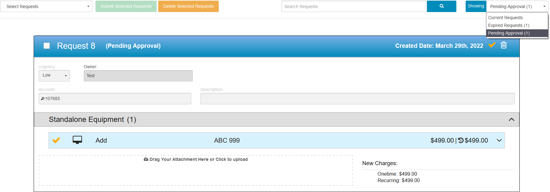 Pending Approvals in Cart example