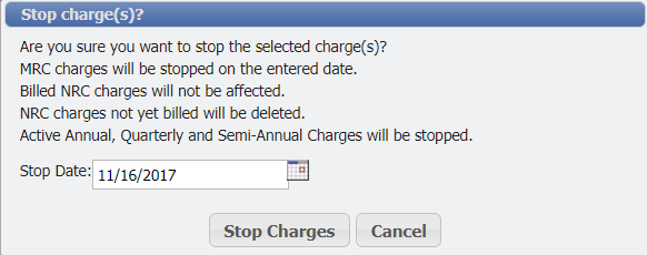 Stop Charges Form dialogue example