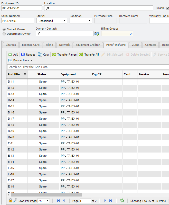 Equipment Form example