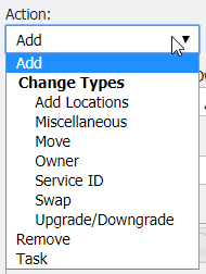 Service Desk Action field Dropdown example