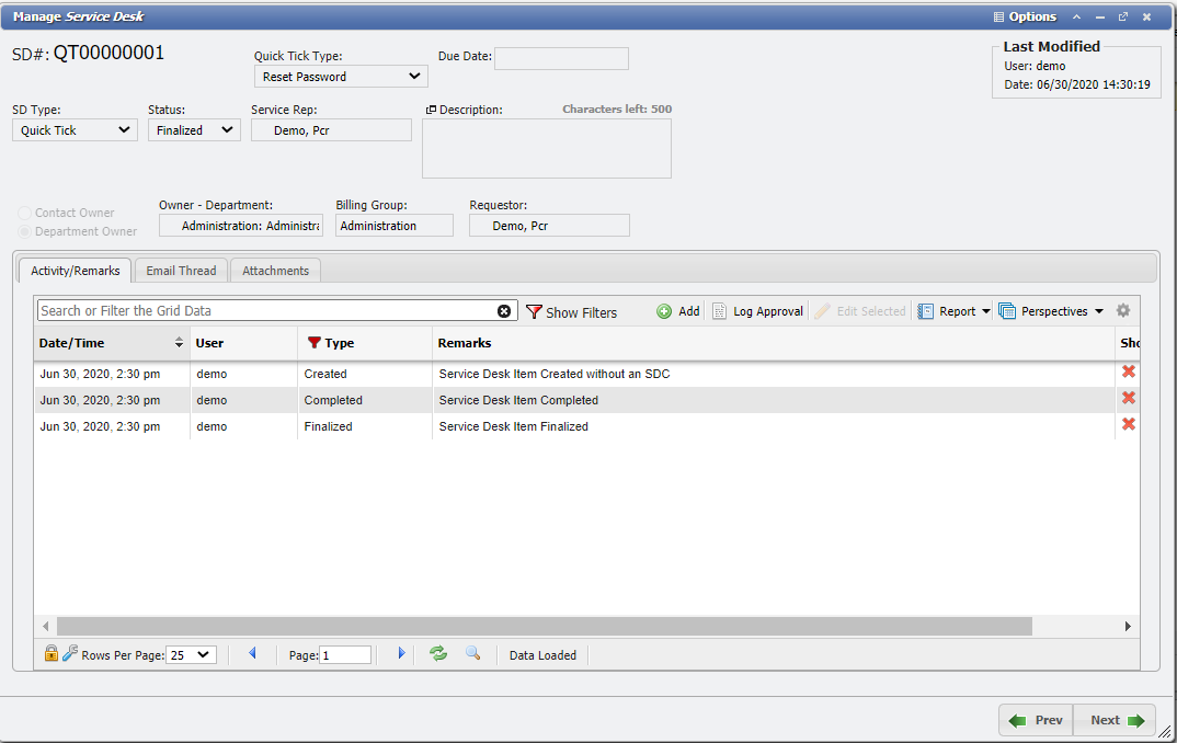 Manage Quick Tick Form