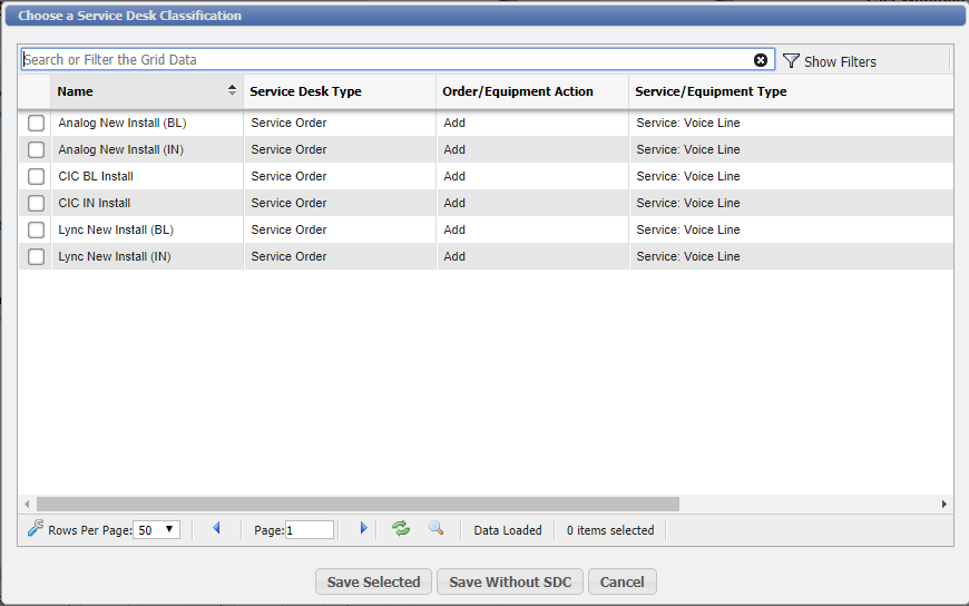 Choose A Service Desk Classification form