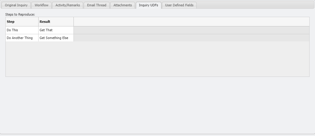 Inquiry UDFs Tab example
