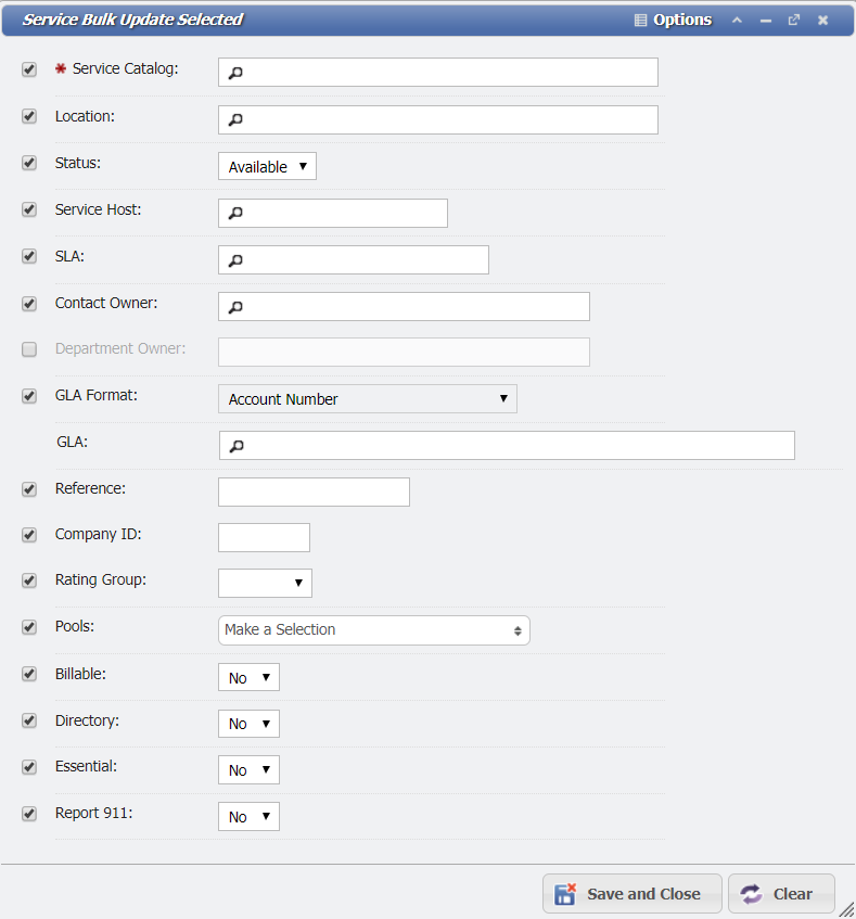 Service Bulk Update Form