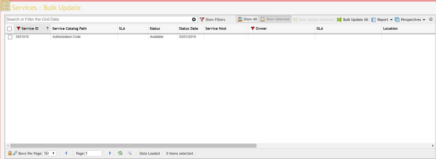 Services Bulk Update Grid