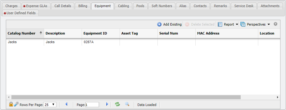 Equipment Tab example