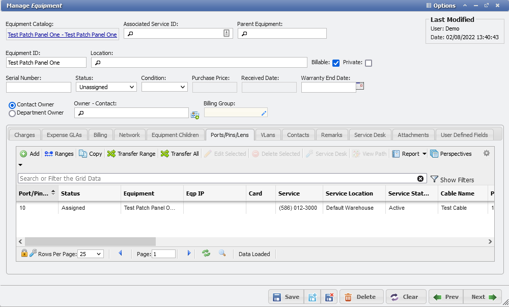 Test Patch Panel One on PPL tab example