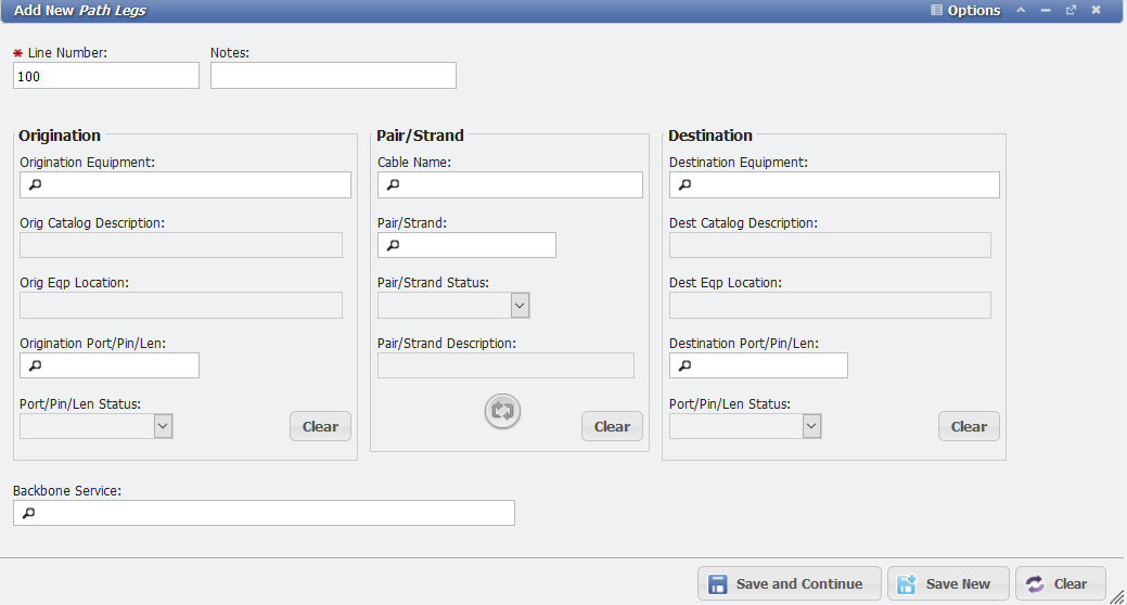 Add New Path Legs form