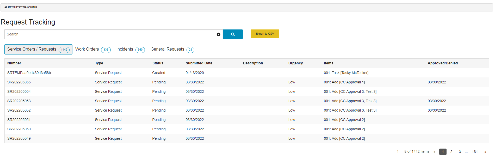 Request Tracking example