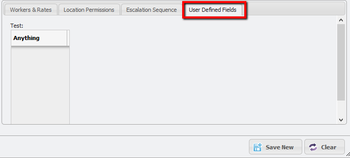 User Defined Fields tab