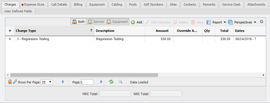 Charges Tab example