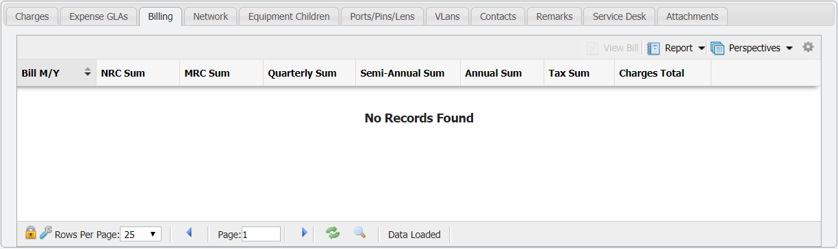 Equipment Billing Tab