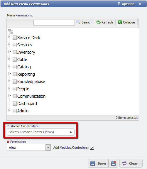 Add New Menu Permission example