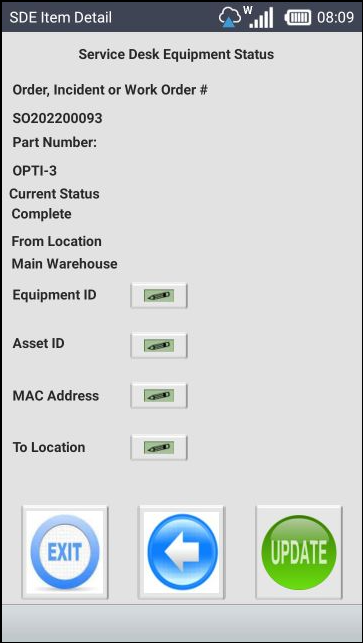 Service Desk Equipment Item Detail screen