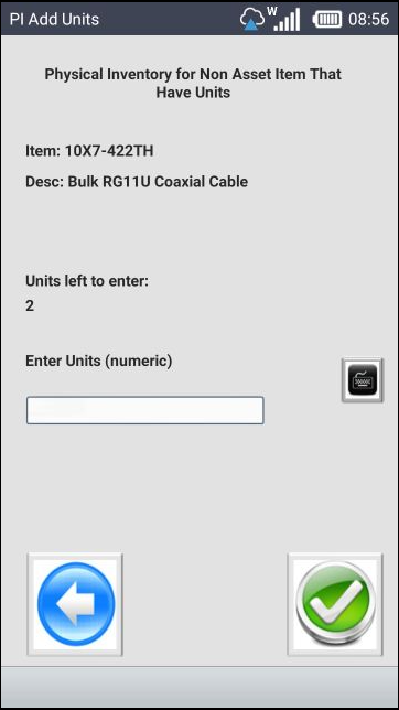 Physical Inventory Add Units screen