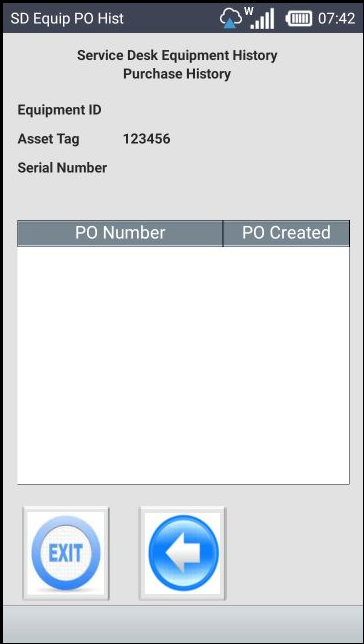 Service Desk Equipment Purchase Order History screen