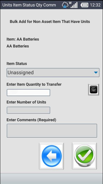 Units Item Status Quantity Comment screen