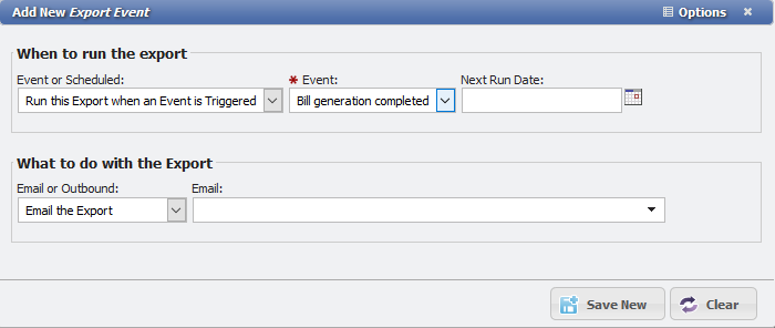 Add New Export Event form