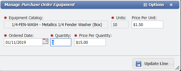 Manage Purchase Order Equipment 