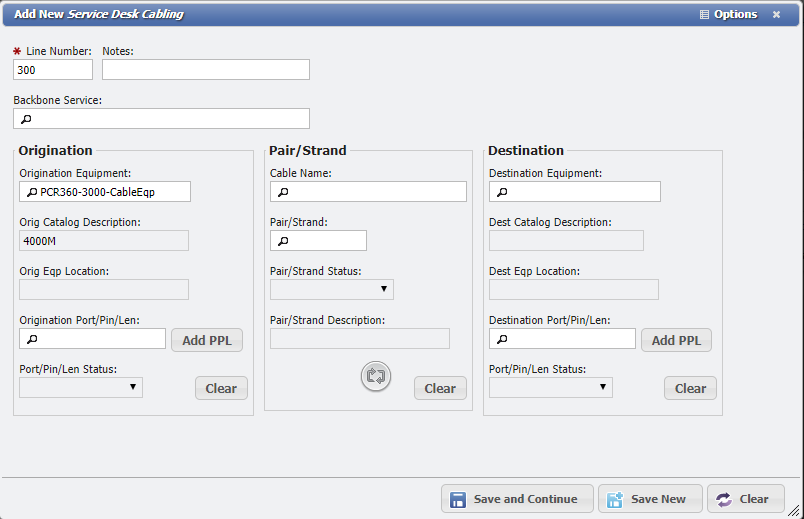 Add New Service Desk Cabling Form example