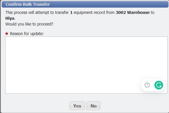 Barcode Physical Inventory Bulk Transfer Confirmation form example