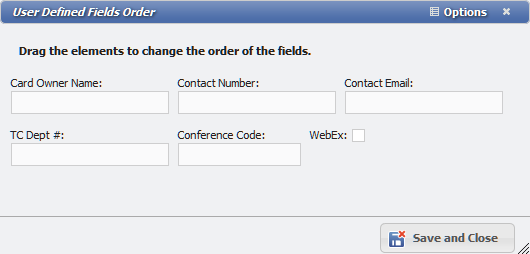 User Defined Fields Order form