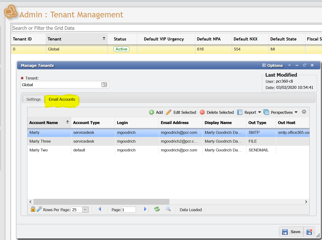 Manage Tenant example