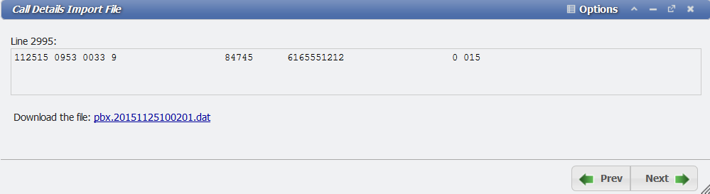 Call Details Import File form example