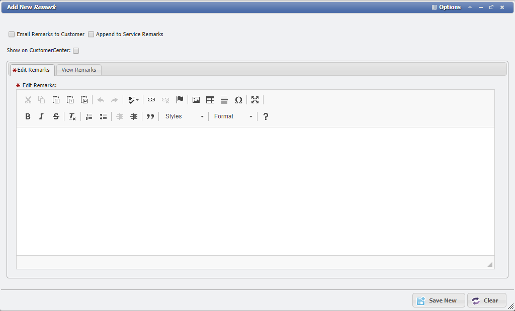 Add New Remark form example