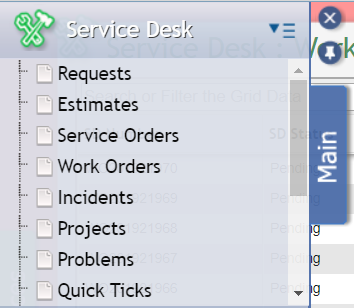 Service Desk Navigation Menu